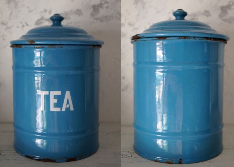 画像4: ENGLAND antique ホーロー キャニスター缶 TEA 1920-30's スカイブルー