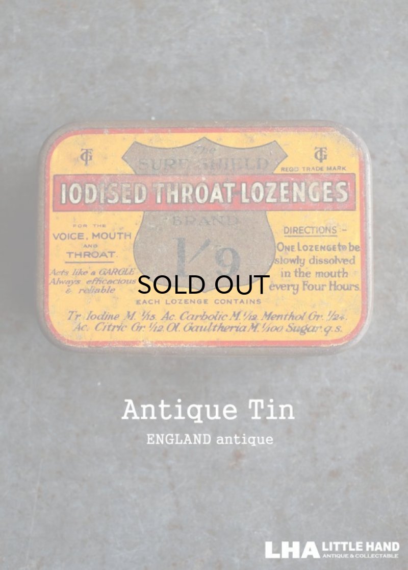 画像1: ENGLAND antique IODISED THROAT LOZENGES TIN ブリキ缶 1930's