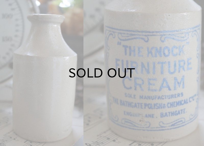 画像3: 【RARE】ENGLAND antique アンティーク THE KNOCK FURNITURE CREAM ブルーロゴ クリーム陶器ポット H11.3cm 1900's