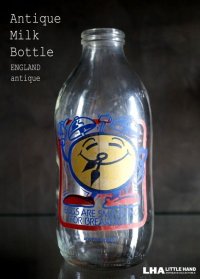 SALE 【50％OFF】 ENGLAND antique イギリスアンティーク アドバタイジング ガラス ミルクボトル ミルク瓶 牛乳瓶 1970-80's