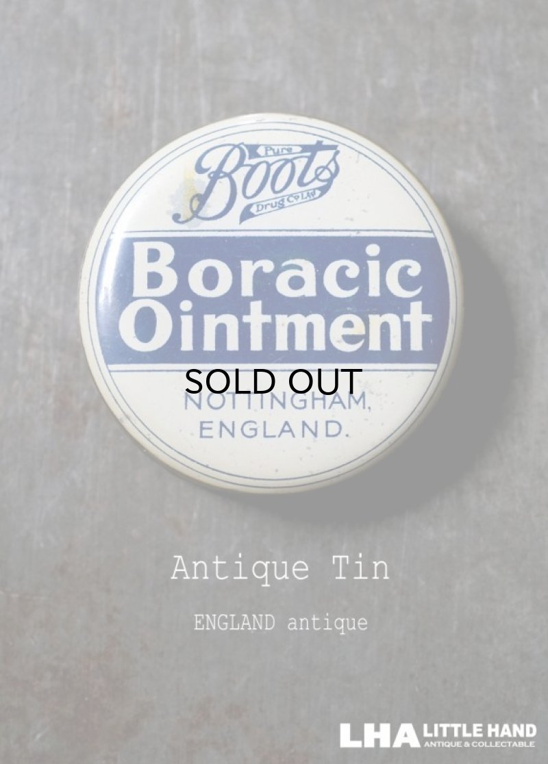 画像1: ENGLAND antique イギリスアンティーク Boots Boracic Ointment ティン缶 6cm ブリキ缶 1930's