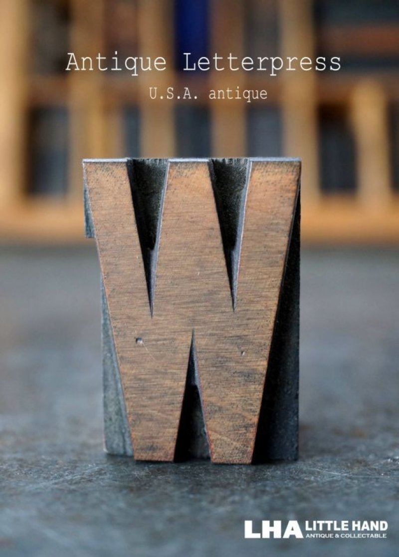 画像1: U.S.A. antique アメリカアンティーク 木製プリンターブロック【W】 Ｈ4.2ｃｍ スタンプ はんこ 数字 1900-40's 