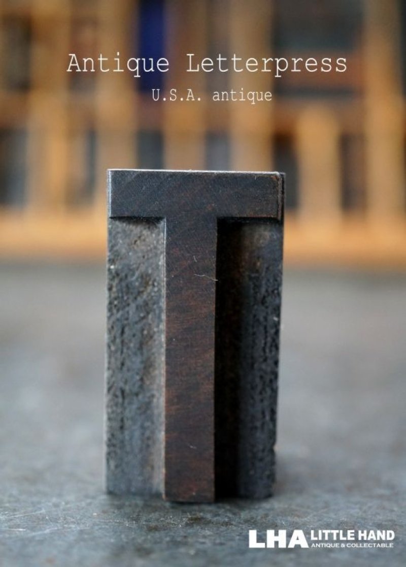画像1: U.S.A. antique アメリカアンティーク 木製プリンターブロック【T】 Ｈ4.2ｃｍ スタンプ はんこ 数字 1900-40's 