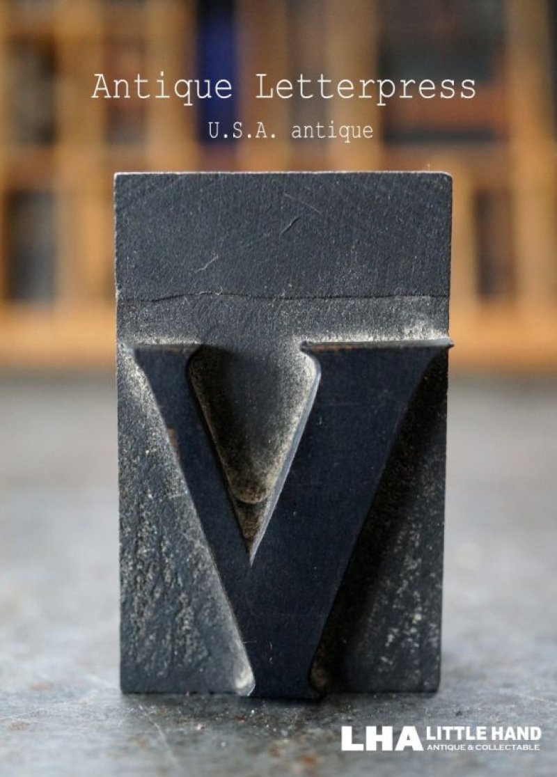 画像1: U.S.A. antique アメリカアンティーク 木製プリンターブロック【ｖ】 Ｈ5ｃｍ スタンプ はんこ 数字 1900-40's 