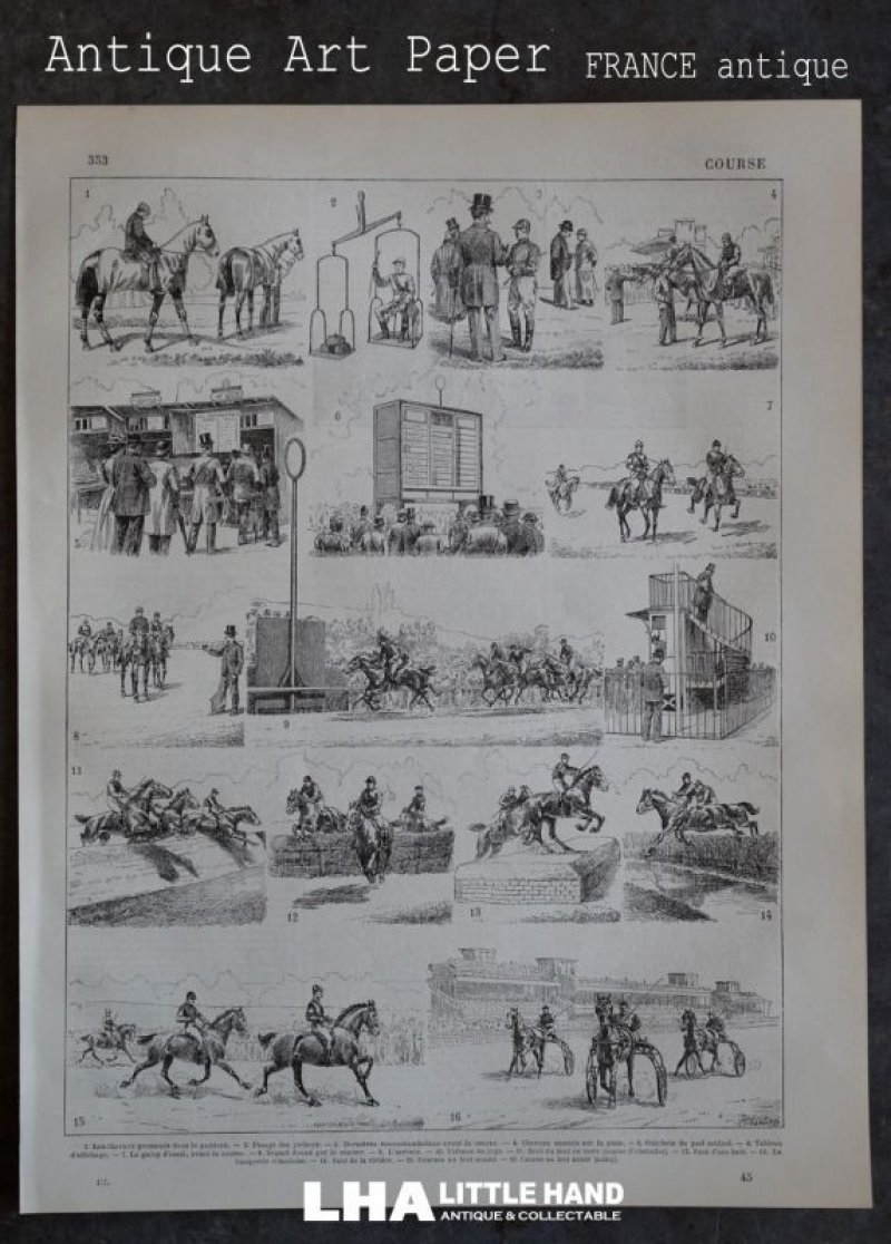 画像1: FRANCE antique ART PAPER  フランスアンティーク 辞書・図鑑の1ページ ［馬レース］ 描画 アンティークアート 1900's