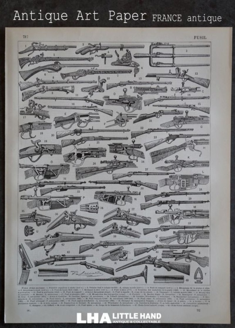 画像1: FRANCE antique ART PAPER  フランスアンティーク 辞書・図鑑の1ページ ［ライフル・銃］ 描画 アンティークアート 1900's