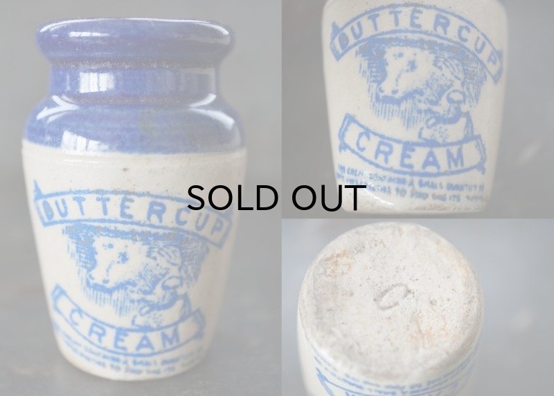 画像2: 【RARE】ENGLAND antique イギリスアンティーク BUTTERCUP CREAM ブルー バターカップ クリーム 陶器ポット H7.8m 1900's