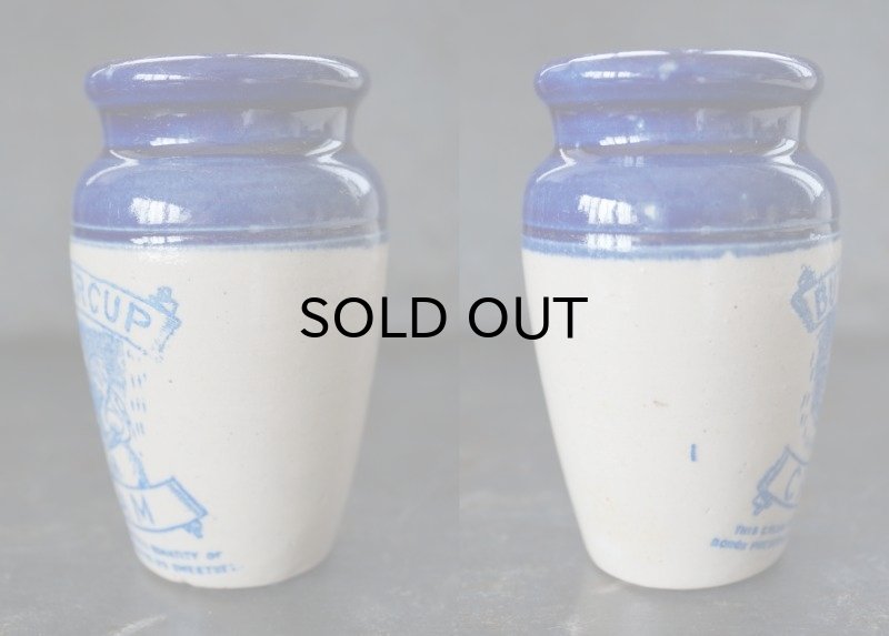 画像2: 【RARE】ENGLAND antique イギリスアンティーク BUTTERCUP CREAM ブルー バターカップ クリーム 陶器ポット H11ｃm 1900's
