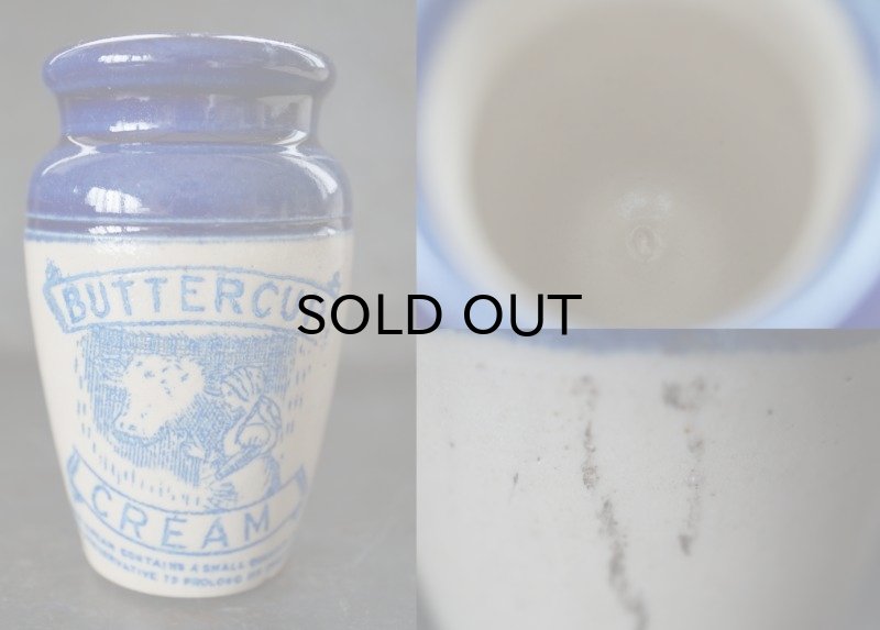 画像4: 【RARE】ENGLAND antique イギリスアンティーク BUTTERCUP CREAM ブルー バターカップ クリーム 陶器ポット H11ｃm 1900's