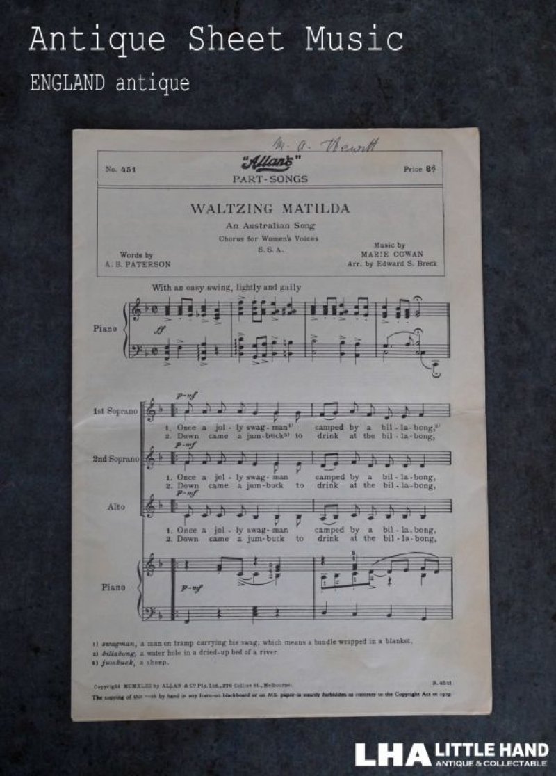 画像1: ENGLAND antique Sheet Music イギリスアンティーク 楽譜　譜面 ヴィンテージ 1930-60's