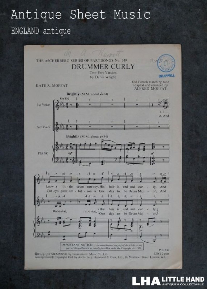 画像1: ENGLAND antique Sheet Music イギリスアンティーク 楽譜　譜面 ヴィンテージ 1930-60's