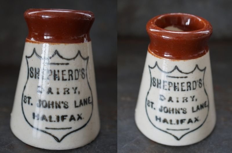 画像2: 【RARE】ENGLAND antique イギリスアンティーク ツートンカラー SHEPHERD’S DAIRY HALIFAX （Sサイズ）陶器ポット 1900's