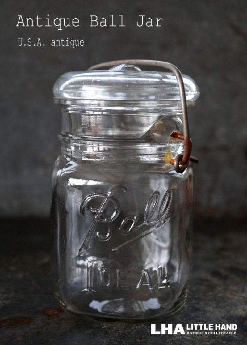 画像1: USA antique アメリカアンティーク BALL ジャー ワイヤー付き ガラスジャー (S) ヴィンテージ メイソンジャー 保存瓶 1933－60's