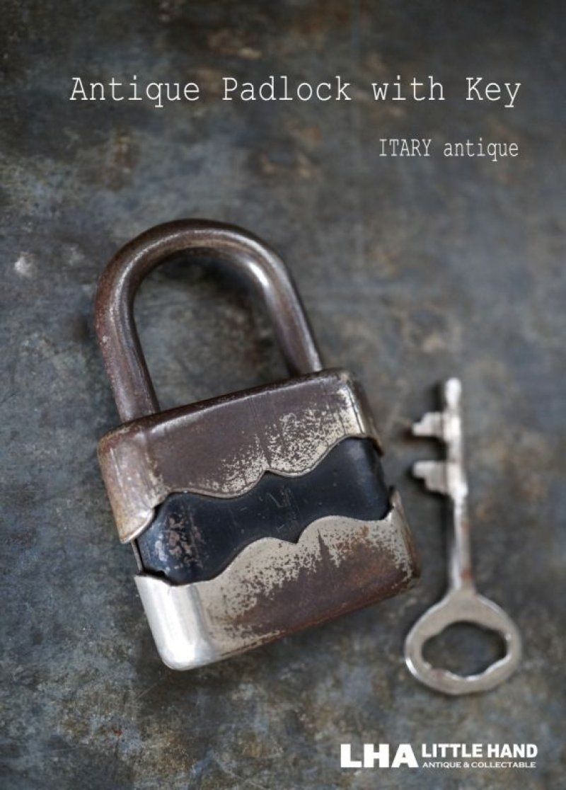 画像1: ITARY antique イタリアアンティーク 刻印入 パドロック 鍵付 ヴィンテージ 南京錠 1940-60's