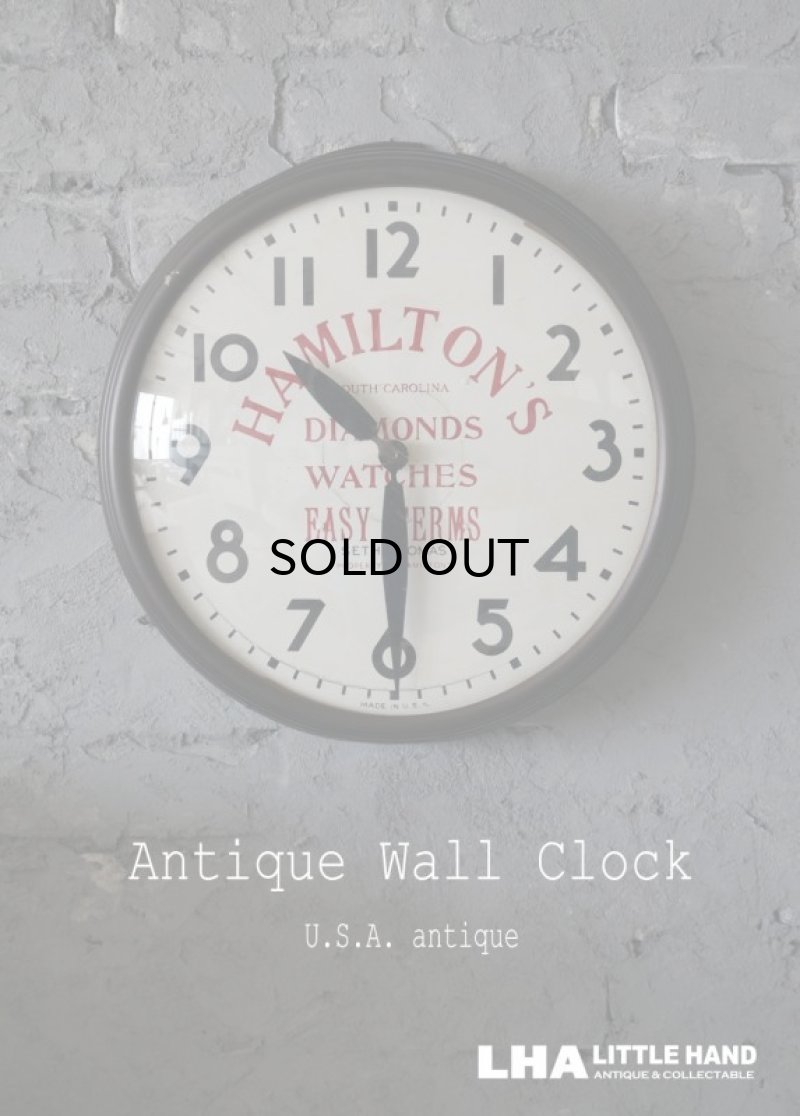 画像1: 【RARE】U.S.A. antique SETH THOMAS wall clock HAMILTON 広告入り アメリカアンティーク 掛け時計 スクール ヴィンテージ クロック アドバタイジングクロック 37cm 1933's