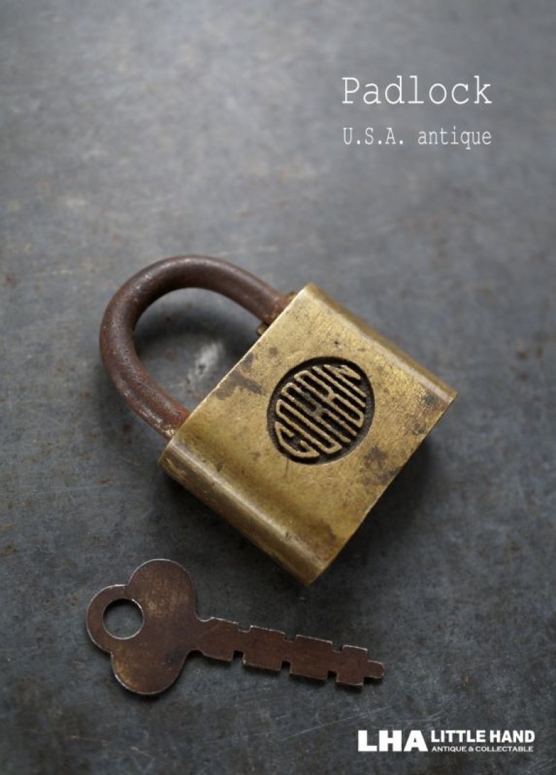 画像1: USA antique アメリカアンティーク CORBIN 刻印入り パドロック 鍵付き 南京錠 ヴィンテージ 1940-60's