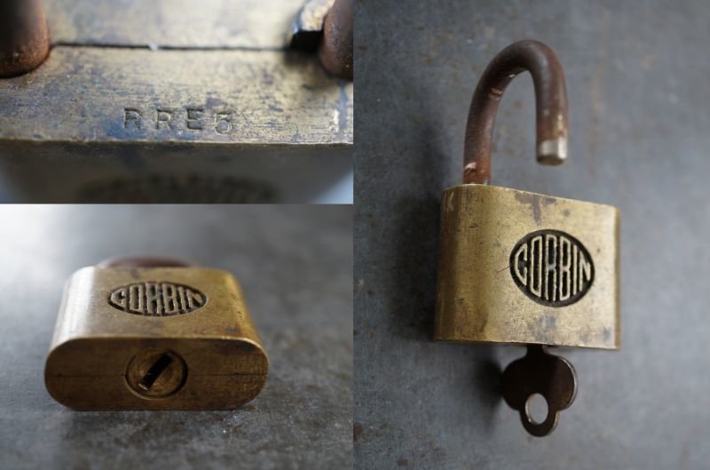 画像4: USA antique アメリカアンティーク CORBIN 刻印入り パドロック 鍵付き 南京錠 ヴィンテージ 1940-60's