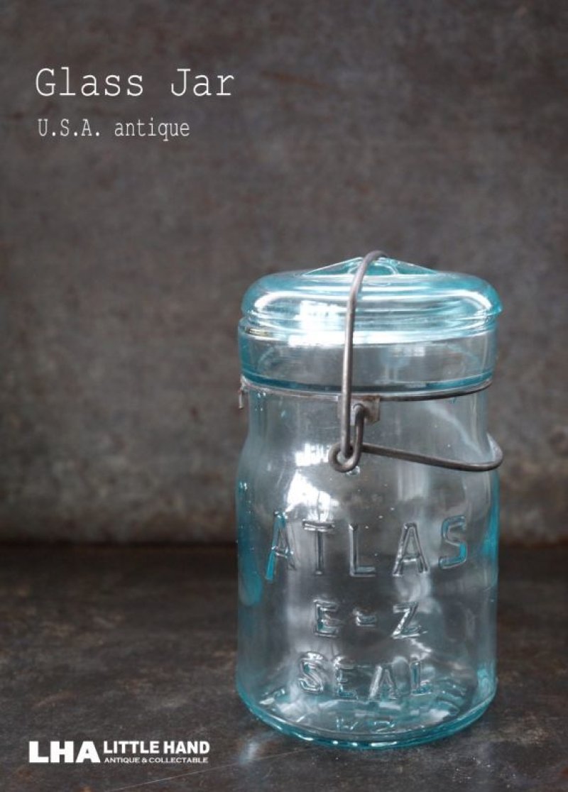 画像1: USA antique アメリカアンティーク ATLAS ジャー ワイヤー付き ガラスジャー (S) メイソンジャー保存瓶 ヴィンテージ ガラス瓶 1920-50's