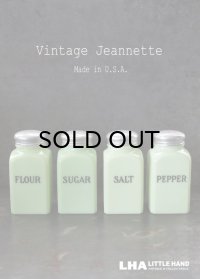 【RARE】U.S.A. vintage 【Jeannette】アメリカヴィンテージ ジャネット ライトジェード・スクエアシェイカー 4個SET FLOUR SUGAR SALT PEPPER 1930-40's
