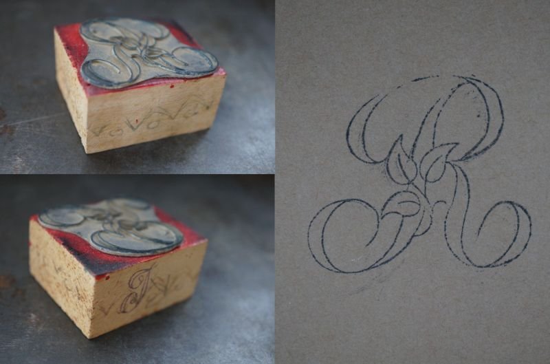 画像3: FRANCE antique Initial Stamp 【R】フランスアンティーク 刺繡用 イニシャルスタンプ アルファベットスタンプ ハンコ 花文字ヴィンテージ1930-40's