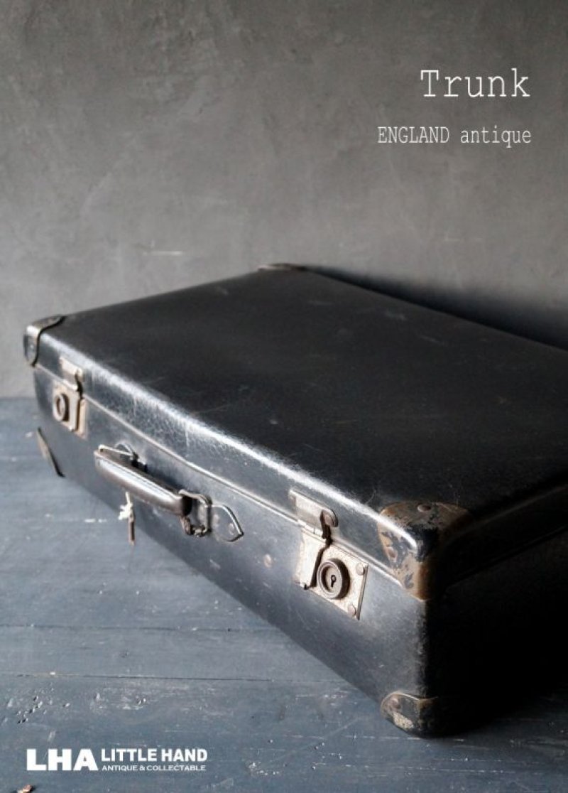 画像1: ENGLAND antique Trunk イギリスアンティーク トランク・スーツケース バッグ ブラック 黒 ヴィンテージ　1950-60's