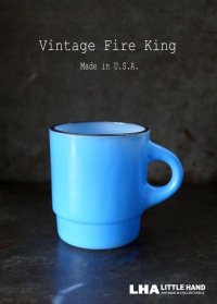 USA vintage【Fire-king】 ファイヤーキング スタッキング 青ブラックリム 1960-76's
