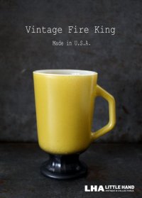 USA vintage【Fire-king】 ファイヤーキング  フッテッド マグ　深緑・黒 1960-76's