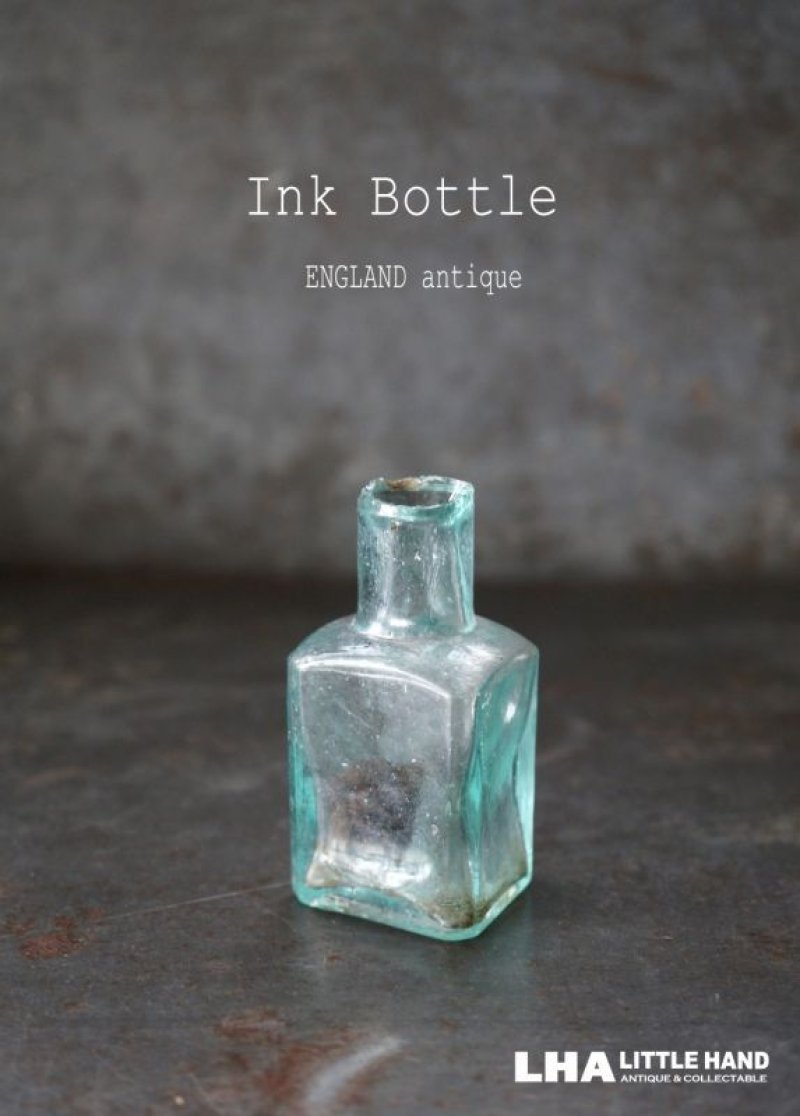 画像1: ENGLAND antique Ink Bottle イギリスアンティーク 当時のコルク栓入り ガラス インクボトル 瓶 ガラスボトル 1890－1910's