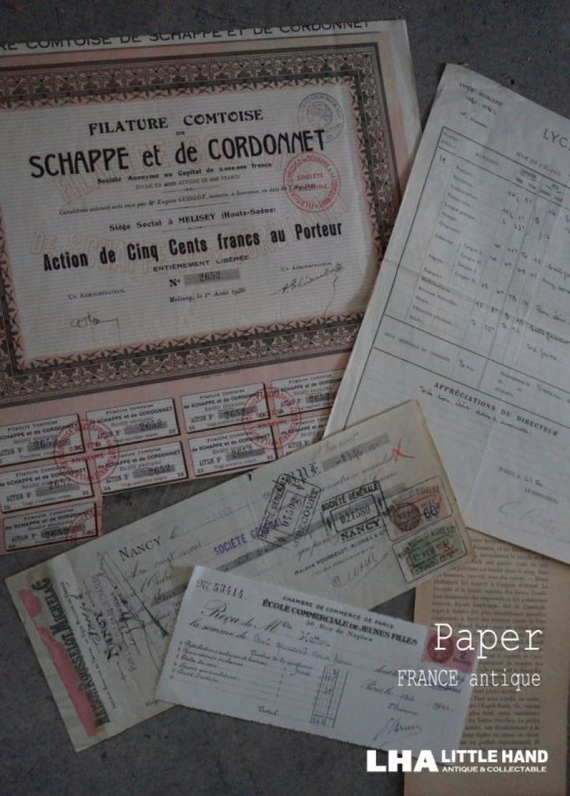 画像1: FRANCE antique Paper 5set フランスアンティーク ペーパーセット 古い紙 5枚セット 1920-40's