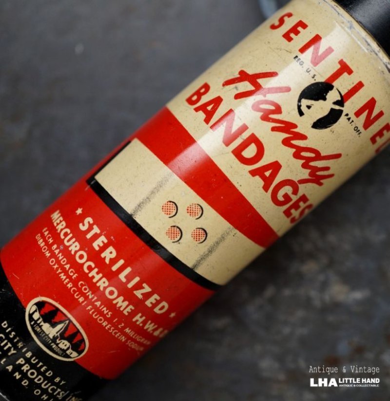 画像1: USA antique Forest City Products Inc BANDAGES TIN アメリカアンティーク 絆創膏 バンドエイド缶 筒 ヴィンテージ ブリキ缶 缶 1930-50's 