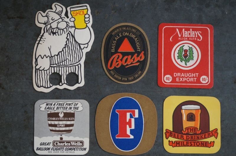画像2: ENGLAND antique ADVERTISING Beer Mats イギリスアンティーク アドバタイジング ビアマット コースター 広告入り ヴィンテージ 6枚SET 1970-80's