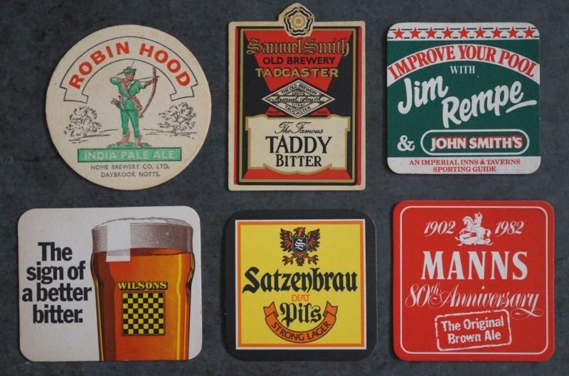 画像2: ENGLAND antique ADVERTISING Beer Mats イギリスアンティーク アドバタイジング ビアマット コースター 広告入り ヴィンテージ 6枚SET 1970-80's