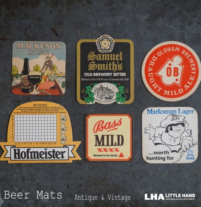 画像1: ENGLAND antique ADVERTISING Beer Mats イギリスアンティーク アドバタイジング ビアマット コースター 広告入り ヴィンテージ 6枚SET 1970-80's