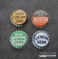 USA antique SODA Bottle Cap Magnets 4pcs アメリカアンティーク ボトルキャップ マグネット 4個SET ヴィンテージ 1950-70's