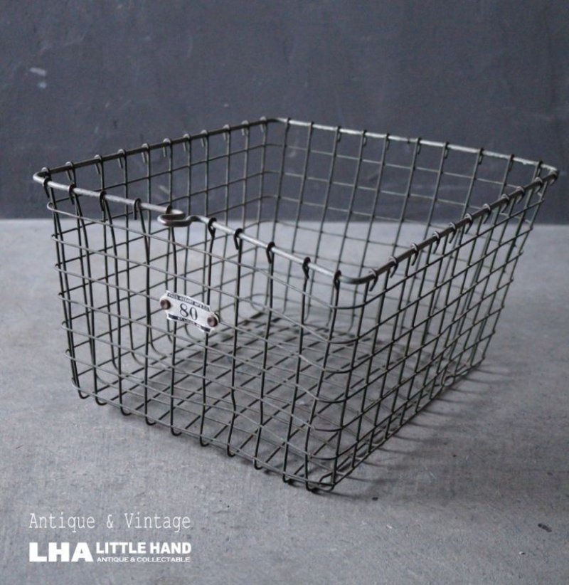画像1: U.S.A. antique Wire Basket アメリカアンティーク ナンバータグ付き ワイヤーバスケット ワイド型 ヴィンテージ 1950-70's 