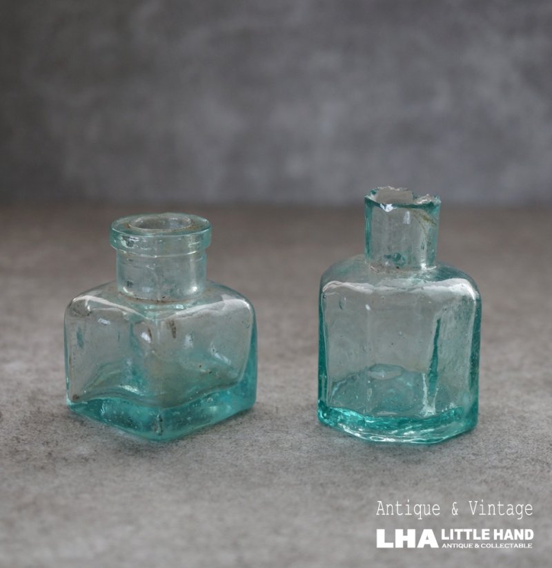 画像1: ENGLAND antique ink Bottles 2pcs イギリスアンティーク ガラス インクボトル 2個SET 瓶 ガラスボトル 1890－1910's