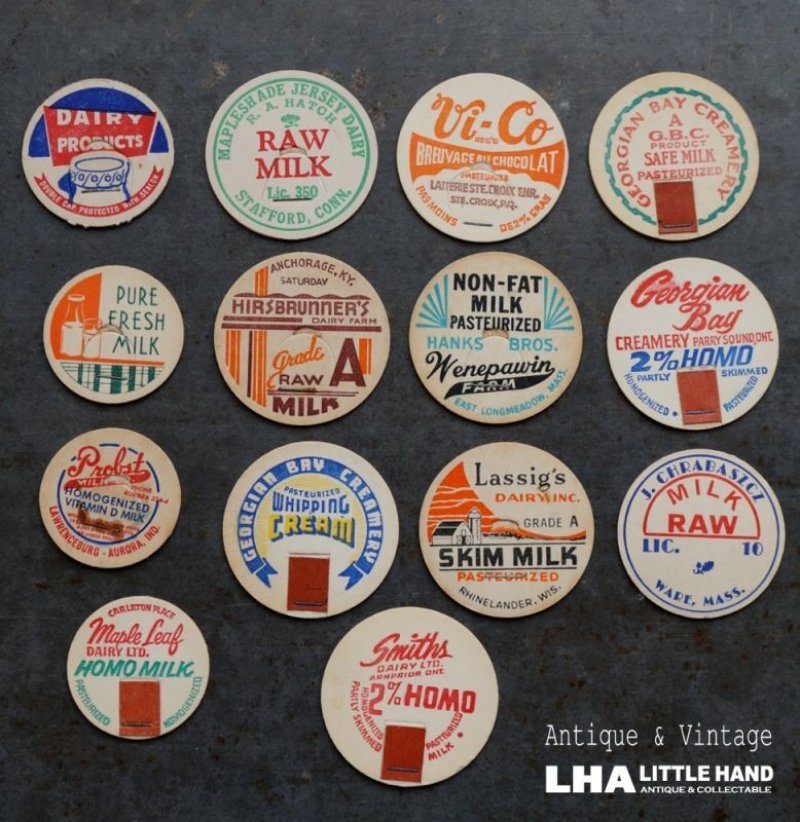 画像1: U.S.A. antique  Milk Bottle Caps アメリカアンティーク ヴィンテージ ミルクボトルキャップ 14枚SET　ミルクキャップ