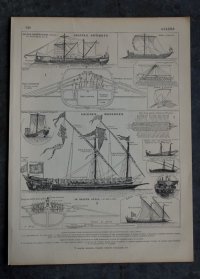 FRANCE antique ART PAPER  フランスアンティーク 辞書・図鑑の1ページ ［船・ボート］ 描画 アンティークアート 1900's