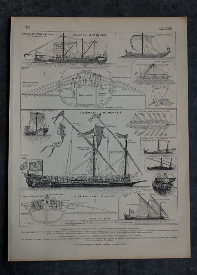 画像1: FRANCE antique ART PAPER  フランスアンティーク 辞書・図鑑の1ページ ［船・ボート］ 描画 アンティークアート 1900's