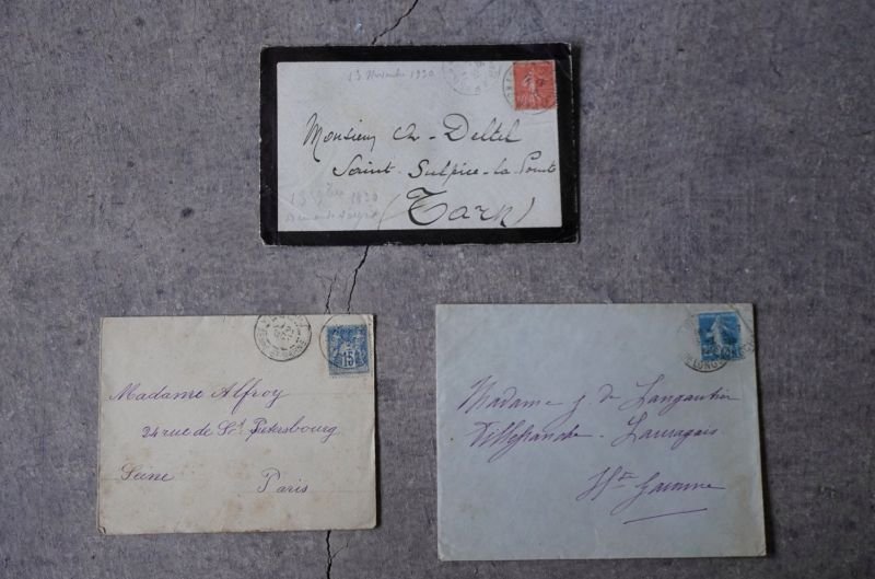 画像2: FRANCE antique LETTER 3pcs フランスアンティー レター 封筒 3枚セット  ヴィンテージ  ビンテージ 1910-1940's