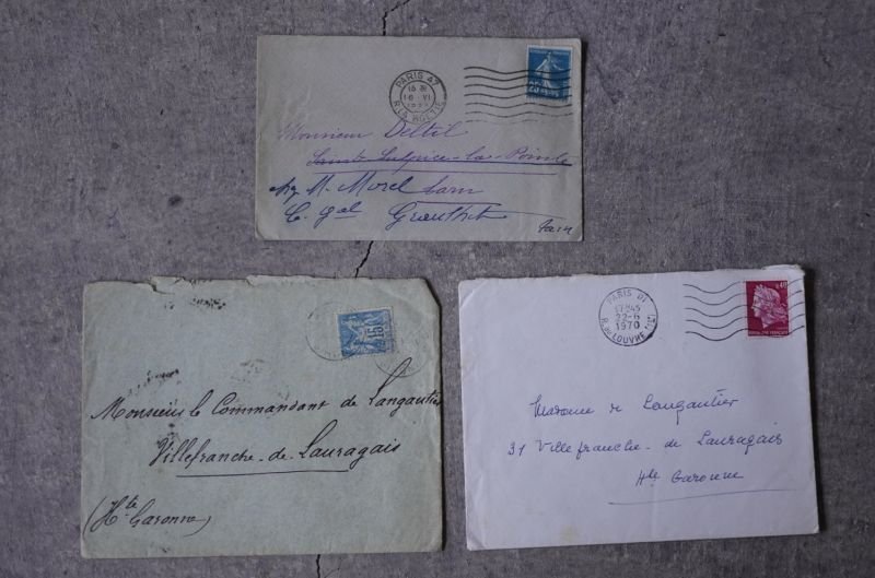 画像2: FRANCE antique LETTER 3pcs フランスアンティー レター 封筒 3枚セット  ヴィンテージ  ビンテージ 1940-1970's