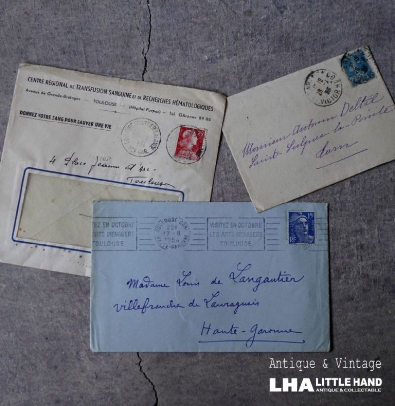 画像1: FRANCE antique LETTER 3pcs フランスアンティー レター 封筒 3枚セット  ヴィンテージ  ビンテージ 1910-1950's