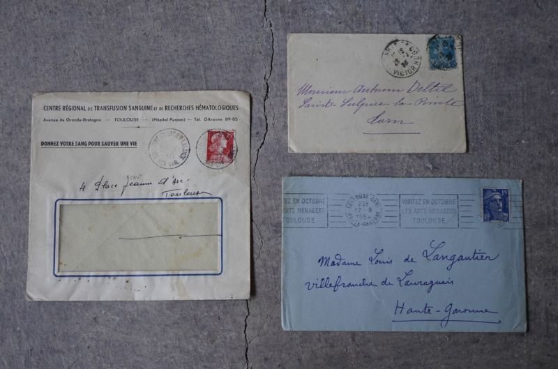 画像2: FRANCE antique LETTER 3pcs フランスアンティー レター 封筒 3枚セット  ヴィンテージ  ビンテージ 1910-1950's