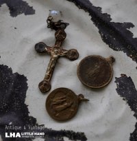 FRANCE antique MEDAILLE 3pcs フランスアンティーク メダイユ 3個セット ロザリオ 十字架 1930-50's