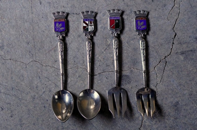 画像2: antique SOUVENIR SPOON & FORK 4pcs アンティーク スーベニアスプーン&フォーク 4本SET コーヒースプーン ティースプーン お土産 1940-60'ｓ 