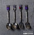 画像1: antique SOUVENIR SPOON & FORK 4pcs アンティーク スーベニアスプーン&フォーク 4本SET コーヒースプーン ティースプーン お土産 1940-60'ｓ  (1)