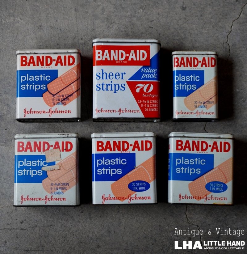 画像1: U.S.A. antique BAND-AID TINS 6pcs アメリカアンティーク ジョンソン&ジョンソン BAND-AID バンドエイド缶 6個SET 絆創膏 ヴィンテージ1960-80's 