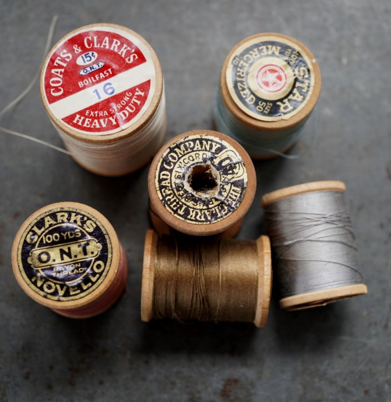画像1: U.S.A. antique Wooden Spools アメリカアンティーク 木製スプール 糸巻き 糸 6個セット  ヴィンテージ 1950-70's