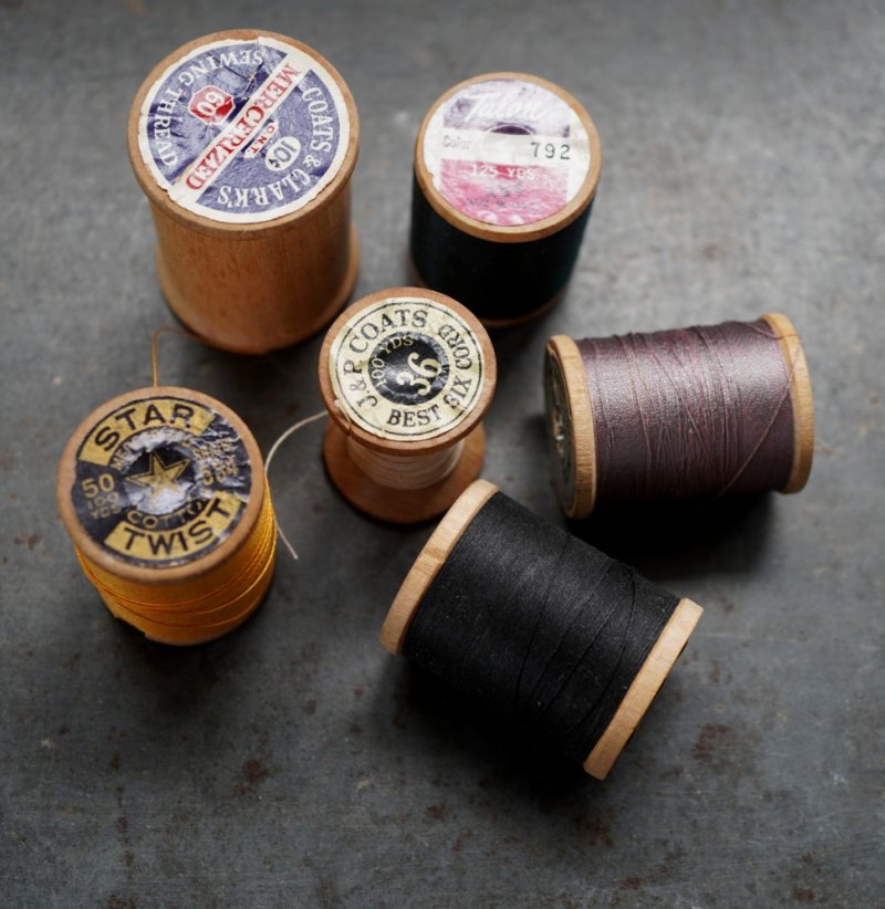 画像1: U.S.A. antique Wooden Spools アメリカアンティーク 木製スプール 糸巻き 糸 6個セット  ヴィンテージ 1950-70's