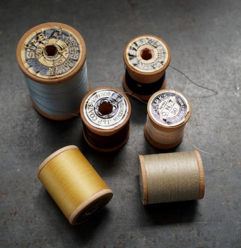 画像1: U.S.A. antique Wooden Spools アメリカアンティーク 木製スプール 糸巻き 糸 6個セット  ヴィンテージ 1950-70's
